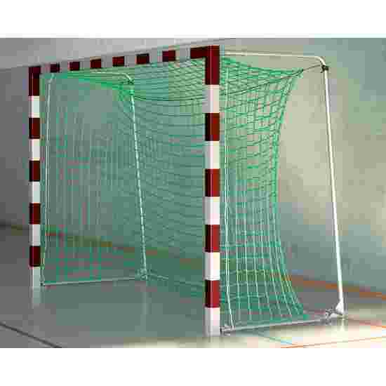 Sport-Thieme Hallenfußballtor 3x2 m, in Bodenhülsen stehend mit Premium-Stahl-Eckverbindung Mit anklappbaren Netzbügeln, Rot-Silber
