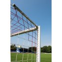 Sport-Thieme Großfeld-Fußballtor in Bodenhülsen stehend, mit SimplyFix Netzbefestigung, weiß Silber