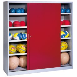 Ballschrank, HxBxT 195x190x60 cm, mit Vollblech-Schiebetüren (Typ 4) Rubinrot (RAL 3003), Lichtgrau (RAL 7035)