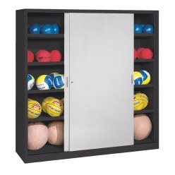 Ballschrank, HxBxT 195x190x60 cm, mit Vollblech-Schiebetüren (Typ 4) Lichtgrau (RAL 7035), Anthrazit (RAL 7021)