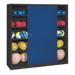Ballschrank, HxBxT 195x190x60 cm, mit Vollblech-Schiebetüren (Typ 4) Enzianblau (RAL 5010), Anthrazit (RAL 7021)