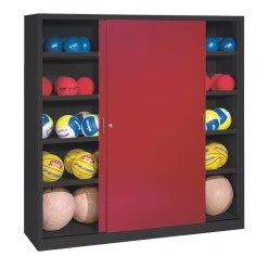 Ballschrank, HxBxT 195x190x60 cm, mit Vollblech-Schiebetüren (Typ 4) Rubinrot (RAL 3003), Anthrazit (RAL 7021)