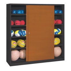 Ballschrank, HxBxT 195x190x60 cm, mit Vollblech-Schiebetüren (Typ 4) Sienarot (RDS 050 40 50), Anthrazit (RAL 7021)