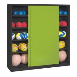Ballschrank, HxBxT 195x190x60 cm, mit Vollblech-Schiebetüren (Typ 4) Viridingrün (RDS 110 80 60), Anthrazit (RAL 7021)