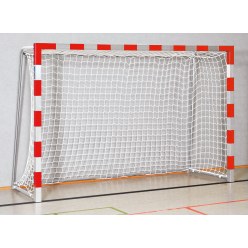 Sport-Thieme Handballtor in Bodenhülsen stehend mit anklappbaren Netzbügeln, 3x2 m Rot-Silber, Verschraubte Eckverbindungen
